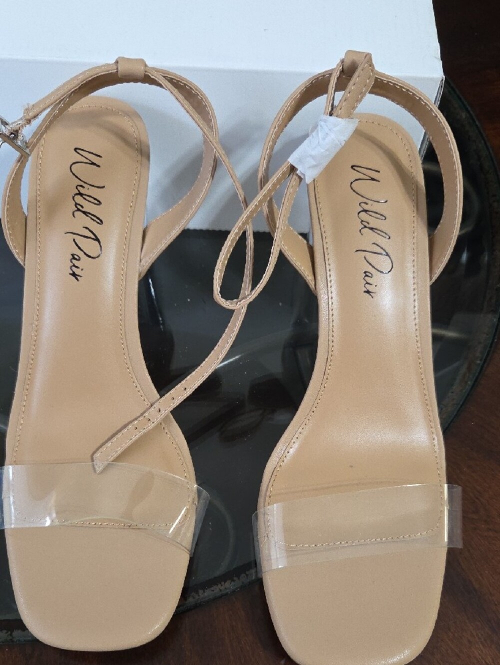 Wild Pair Nude Slingback Clear Block Heel Sandals - Picture 4 of 9